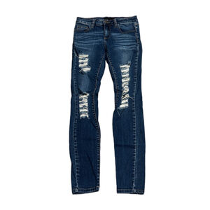 Cello Skinny Mid Rise Distressed Dark Wash Jeans